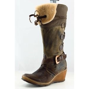 Generic Surplus Mid-Calf Boots‎ Brown Leather Zip Women Sz 36 M
